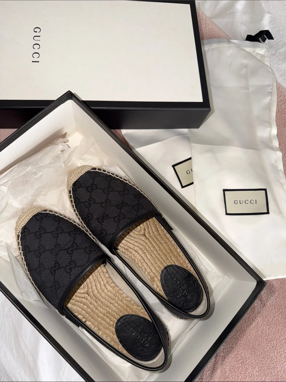 EUC Gucci Navy Canvas GG Espadrille Slip-Ons